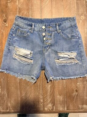 High-Rise Light Blue Distressed Women's Denim Shorts